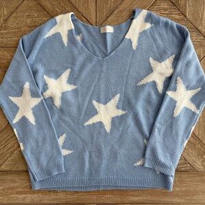 Altar'd State Light Blue Star V-Neck Sweater